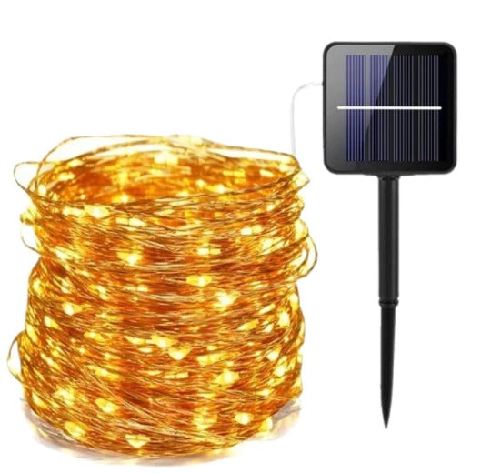 LUCES LED DECORATIVA CON PANEL SOLAR 25 M-DORADO